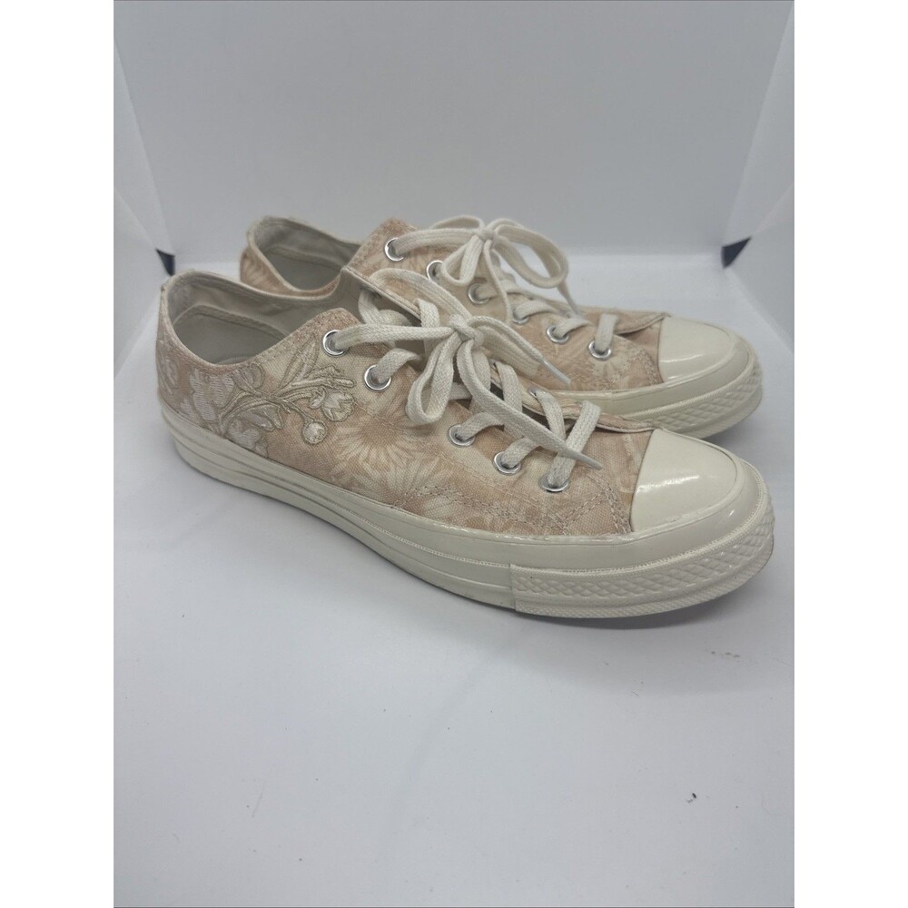 Womens Size 9 Converse All Star Low Top Nude Peach Floral Embroidery Sneakers